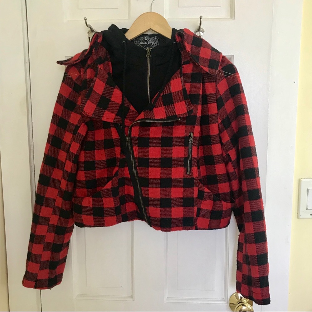 Red plaid cropped jacket